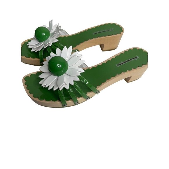 NEW Jeffrey Campbell X Free People Blossoms Wooden Sandal Size 6 Green - Picture 1 of 6